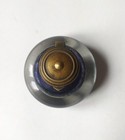 Antique Heavy Clear Glass And Brass Lid Inkwell Round Ink Well   Bronze Flip Top