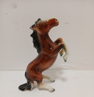 Vintage Porcelain Rearing Horse Figurine Dark Brown With Black Mane Gloss Finish
