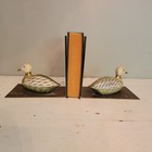 Antique Hand Painted Metal Duck Bookends With Heavy Brass Base Unique Vintage