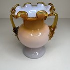 Antique Victorian Blown Glass Vase Applied Art Glass Thorn Handles Ruffled 