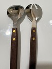 Vintage Danish Modern Salad Servers Wood Handle Stainless Steel Japan Mcm