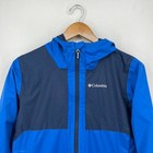 Columbia Windbreaker Jacket Youth Size L Blue Full Zip Hooded Logo Fleece Lined