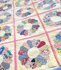 Vintage Dresden Plate Quilt Hand Stitched Feed Sack 30 s 40 s Pink Appx 61   x 74   