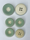 Plastic Buttons Light Green white Set Of 6 - Four Small  Two Large Vtg 1940s 50s
