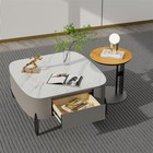 Luxury Leathered Side Coffee Table Sintered Stone-top Accent Table With 2 Drawer