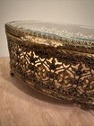 Vintage Jewelry Box Gold Filigree Beveled Glass Ormolu Velvet Casket Hollywood