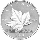 Canada 2010 Maple Leaf  5 1 Troy Oz Pure Silver Reverse Proof Piedfort Full Ogp