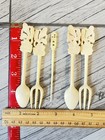 Antique Handmade Bone Carved Koi Fish Appetizer Olive Utensil Set Boho Art Deco