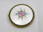 Antique Guillioche Enamel Mirrored Compact Pink Blue Floral Spray 2 25 