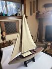 Vintage Large Pond Boat Hollow Wood Sailing Yacht W stand - Two Sails 36   l  47   t