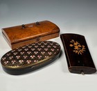 Three Antique French Napoleon Iii Jewelry Or Sewing Etui Boxes  Burl   Boulle
