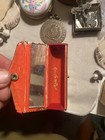 Antique  Made In Italy Lipstick Case Holder Mirror Red   Gold Button Closure
