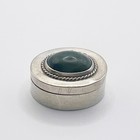 Vintage Taxco Mexico Sterling Silver Pill Box Green Stone Cabochon Signed Ava