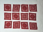 12 Red Lace Floral Square Diamond Doily Applique Lot 3x3 Small Stitched Doilies
