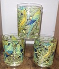 Set Of 3 Neiman Marcus Parrot Bird Tropical 4  Cocktail Bar Glass Vintage 1970   s