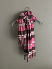 Women   s Plaid Scarf Wrap With Fringe Pink Black White Gray Fringed Scarf