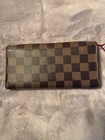 Louis Vuitton Emilie Damier Ebene Bifold Brown Red Leather Wallet  w  Initials 