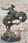 Large Bronco Buster 100  Bronze On Marble Sculpture Statue By Frederic Remington