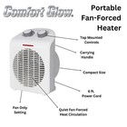 Comfort Glow Electric Heater - Portable  Fan Forced  5120 Btu  Thermostat  120v