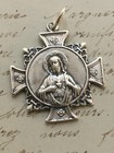 St Joseph Cross   Sacred Heart Of Jesus Medal - Sterling Silver Antique Replica