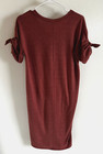 Sweet Claire V-neck Short Midi Cotton Dress Tie Bow Sleeves Casual Red Size M