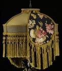 Victorian Lamp Shade Waverly Black Gold Silk Fabric Stripes Fringe Beads