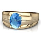 Blue Topaz Oval Cut With 925 Sterling Silver Gold Plated Ring For Men s  251