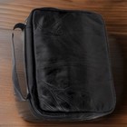 Black Genuine Leather Bible Cover Zip Closure  Large Front Pocket   Carry Strap