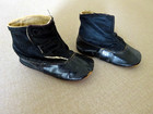 Antique Victorian Black Leather   Satin High Top Baby Infant Shoes Button Flap