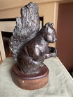 Bronze Cast Squirrel Sculpture Heavy Wood Base 12    Unsigned