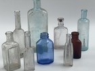 Vintage Antique Mixed Lot Of 9 Glass Medicine Bottles Green  Blue  Clear
