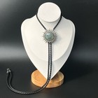 Natural Labradorite Stone Silver Sun Pattern Bolo Tie Western Wedding Necklace