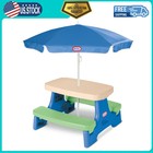 Little Tikes Kids Portable Picnic Table With Umbrella Blue Green Ages 2 