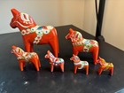 Nils Olsson Sweden Hand Painted Vintage Wooden Dala Horse Set Of 6 In Orange