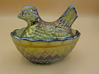 Carnival Iridescent Glass Miniature Hen On Nest Salt Cellar trinket Dish 2 75 
