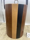 Vtg Large Ice Bucket Faux Leather  Brown Padded Insulated Wine 11    Tall W lid