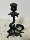 Antique Vintage Cast Iron Metal Dragon Serpent Candlestick -candlestand