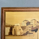 Vintage Wood Marquetry Wall Art Coastal Village Sailboat Inlay Plaque 11x9