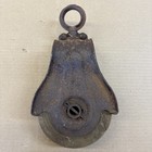 Antique Single Block   Tackle Pulley W cast Iron Hook   Wood Pulley Wheel