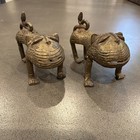 African Benin Style Bronze Pair Of Leopard Figures Nigeria West Africa 3in