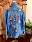Hand Embroidered Oaxaca Denim Jacket-11 Butterflies-boho Artisan Wearable Art-l