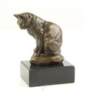 Bronze Sculpture Of A Sitting Cat On A Black Marble Base After Barye