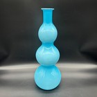 Vintage Empoli Blue Glass Triple Bubble Gourd Decanter Bottle Vase Italian Mcm