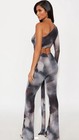 High Risk One Shoulder Flare Leg Jumpsuit - Charcoal combo