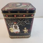 Vintage 80   s Tea Tin  Made In England  Japanese Chinoiserie Tea Tin  Hinged Lid