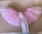 Pink Girls Dance Tutu Skirt Polyester Tulle With White Ribbon Ballet Costume