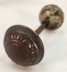 Pair Of Vtg Antique  Metal Doorknobs Full Egg   Cast-iron Shaft Old Look Chippy