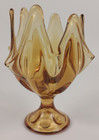 Viking Glass Epic 6 Petal Amber Handkerchief Vase Finger Pedestal Dish 7 5 Vtg