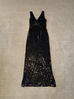 Adrianna Papell Black Sequin Mesh Maxi Dress     V-neck Strappy Sleeveless   6