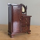 Vintage Concord Dollhouse Miniature Wood Wardrobe Armoire Dresser With Mirror 